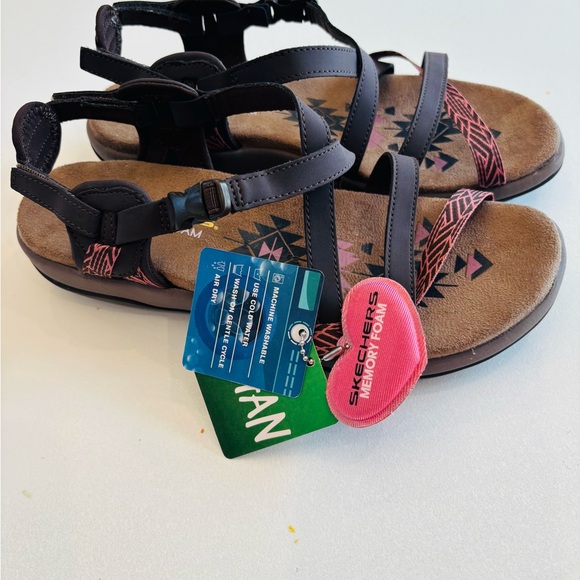 Skechers Shoes - Skechers Black and Tan Sandals with Pink Accents New with tags size 7